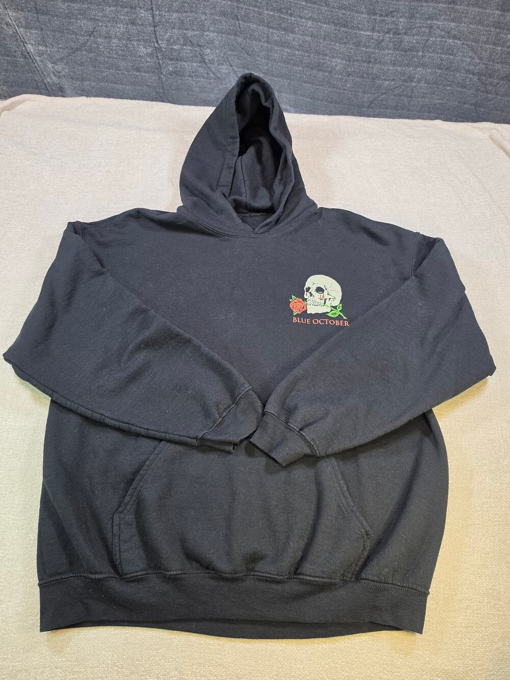 Blue October Medium Men's Hoodie Black Skull Rose Graphic Back Logo